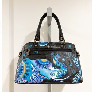 Anuschka Anna Leather Hand-painted Elephant Handbag Satchel